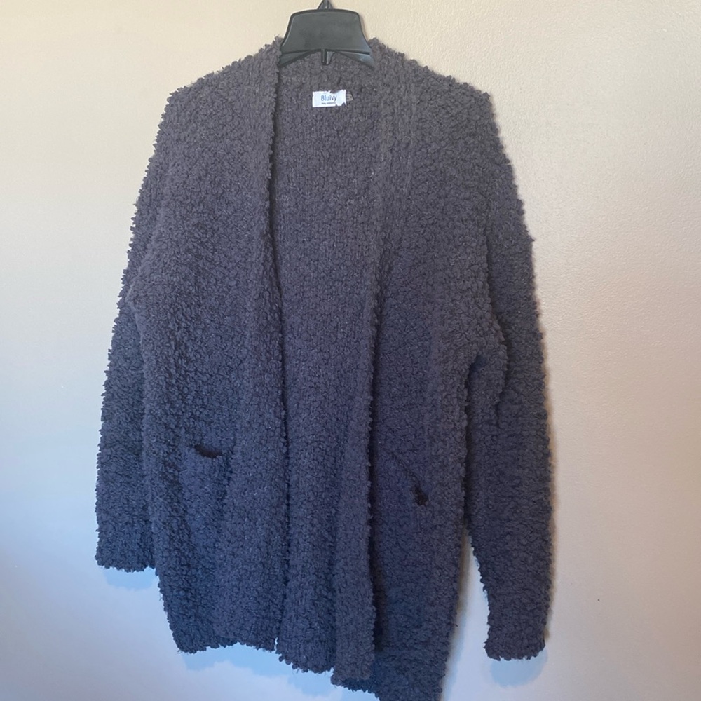 Bluivy Fluffy Bouclé Open Front Cardigan-Gray
